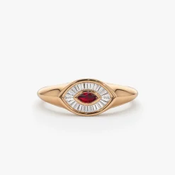 14k Marquise Shaped Ruby and Baguette Diamond Ring