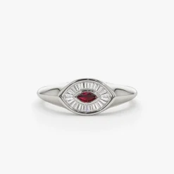 14k Marquise Shaped Ruby and Baguette Diamond Ring