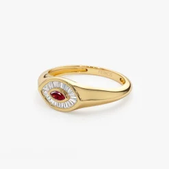 14k Marquise Shaped Ruby and Baguette Diamond Ring