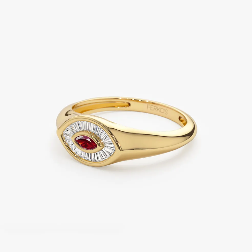 14k Marquise Shaped Ruby and Baguette Diamond Ring
