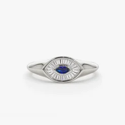 14k Marquise Shaped Sapphire and Baguette Diamond Ring