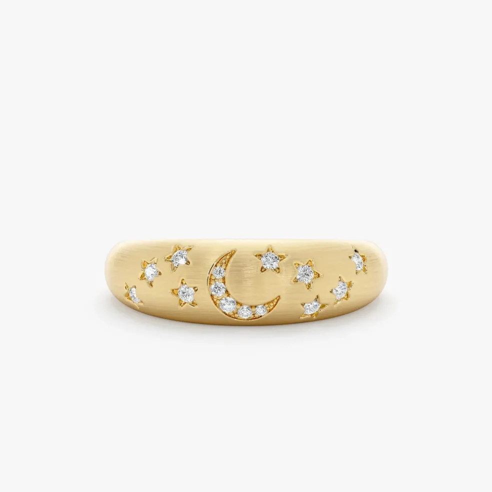 14k Matte Finish Celestial Diamond Ring