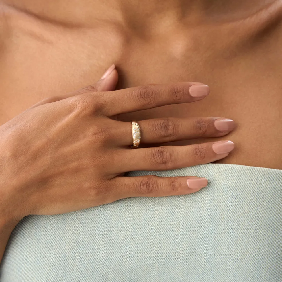 14k Matte Finish Celestial Diamond Ring