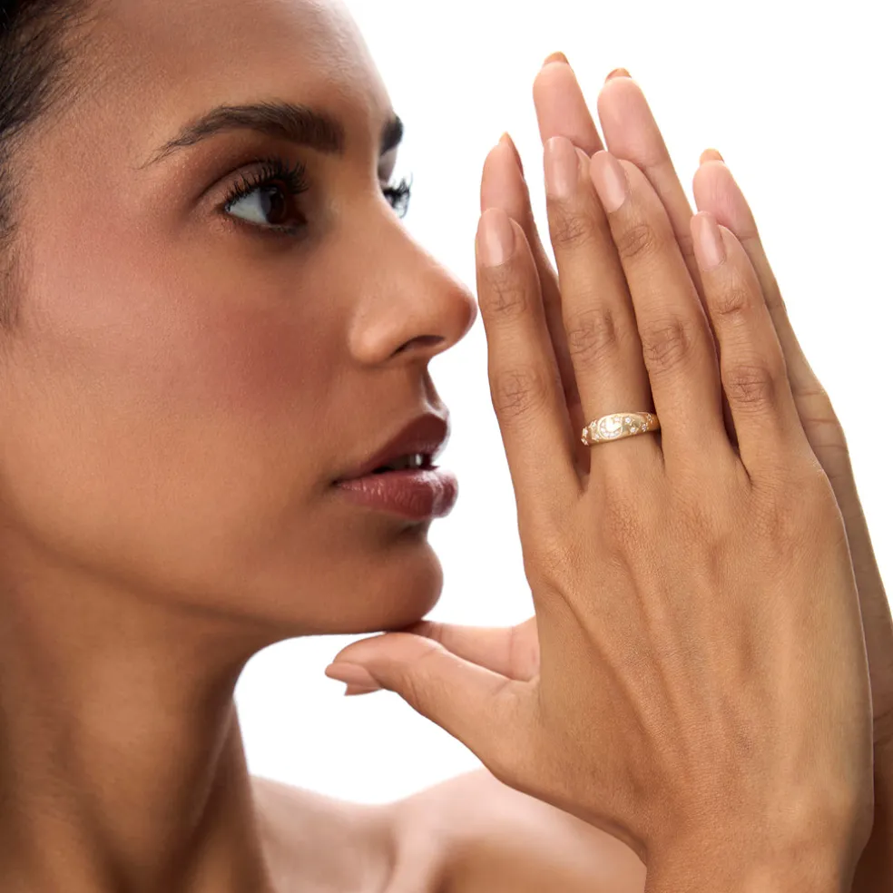 14k Matte Finish Celestial Diamond Ring