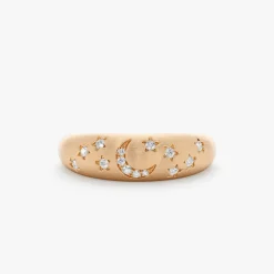 14k Matte Finish Celestial Diamond Ring