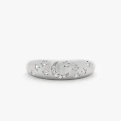 14k Matte Finish Celestial Diamond Ring