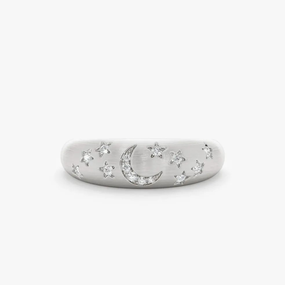 14k Matte Finish Celestial Diamond Ring