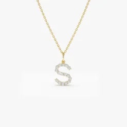 14k Medium Size Diamond Initial Necklace
