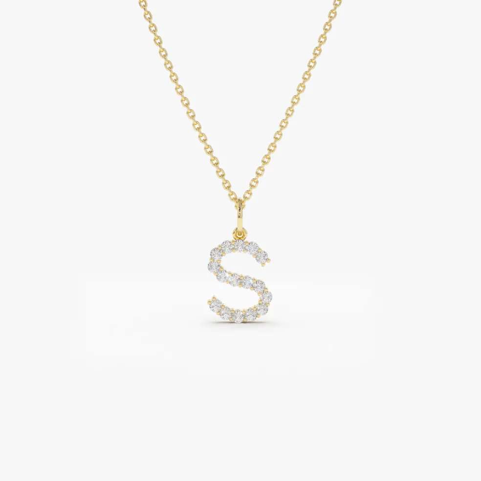 14k Medium Size Diamond Initial Necklace