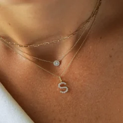 14k Medium Size Diamond Initial Necklace