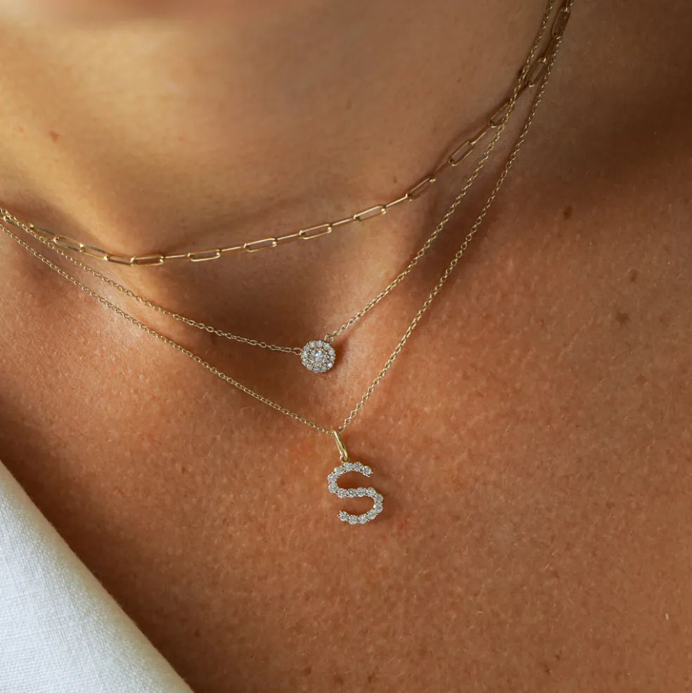 14k Medium Size Diamond Initial Necklace
