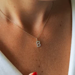 14k Medium Size Diamond Initial Necklace