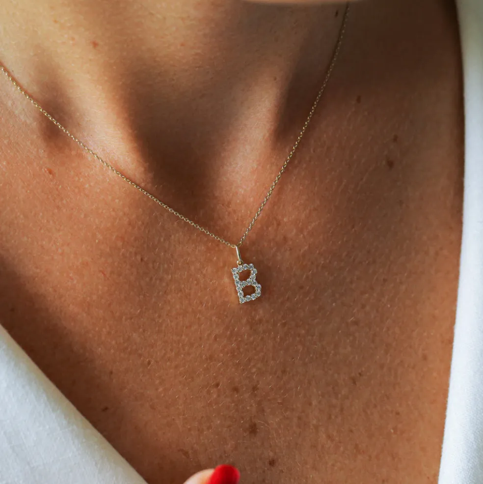 14k Medium Size Diamond Initial Necklace