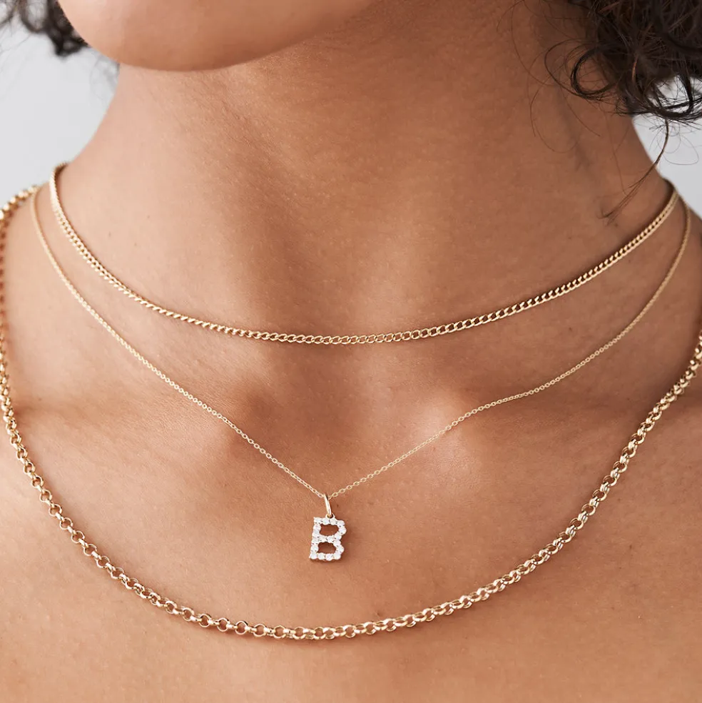 14k Medium Size Diamond Initial Necklace