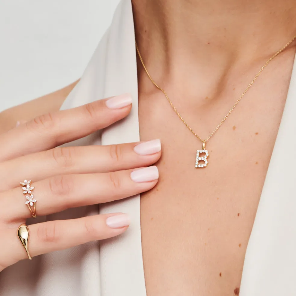 14k Medium Size Diamond Initial Necklace