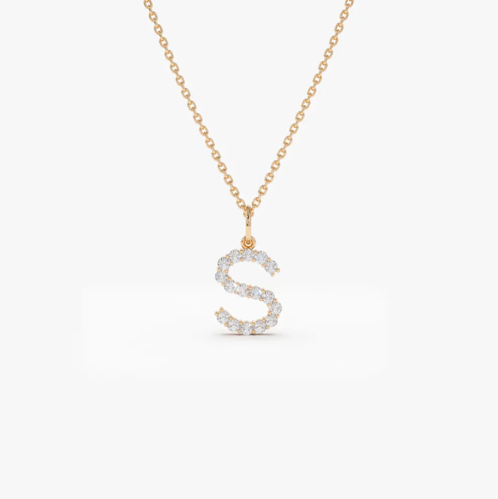 14k Medium Size Diamond Initial Necklace