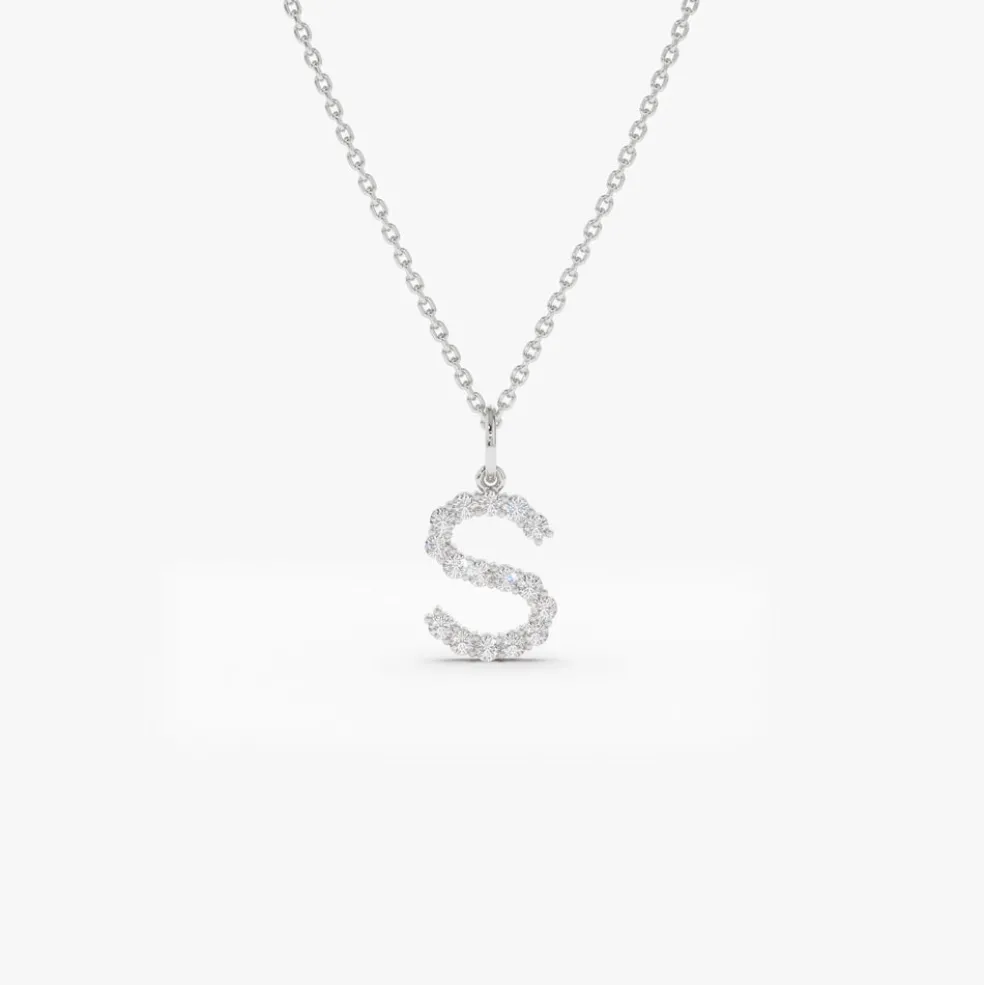 14k Medium Size Diamond Initial Necklace