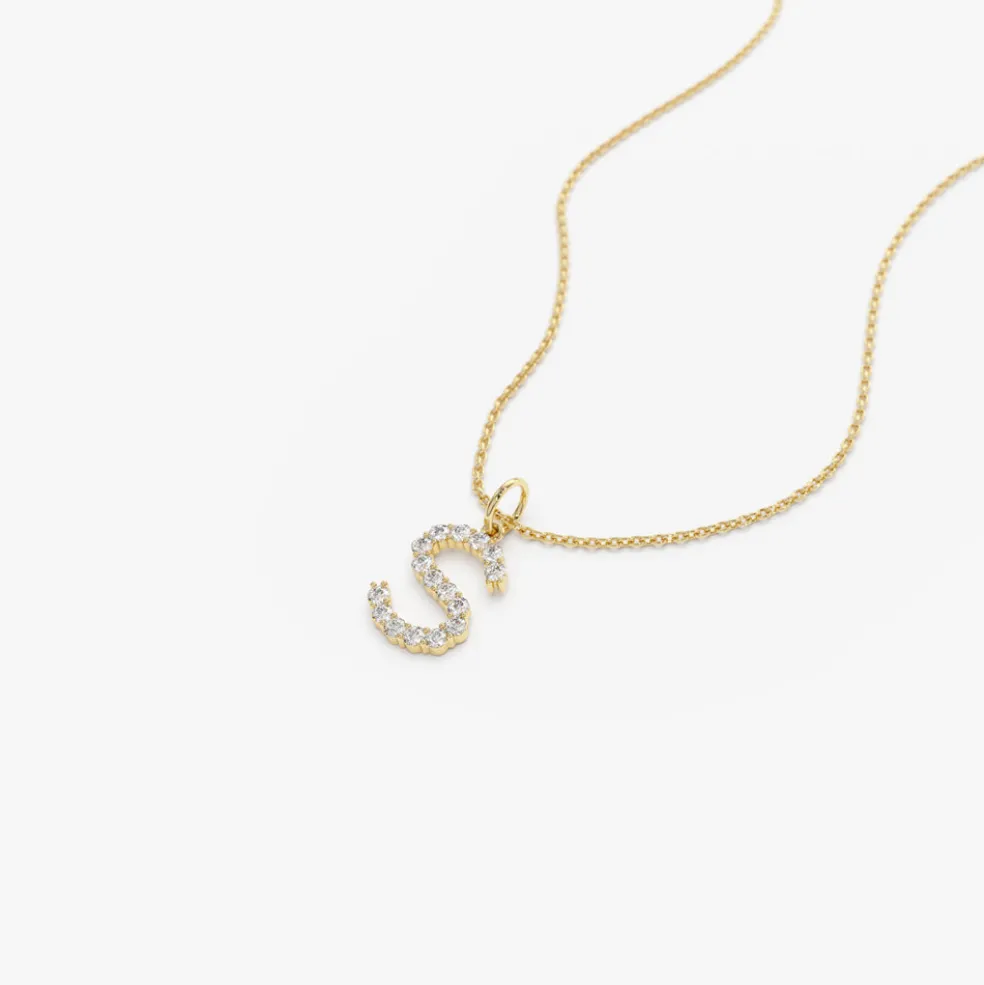14k Medium Size Diamond Initial Necklace
