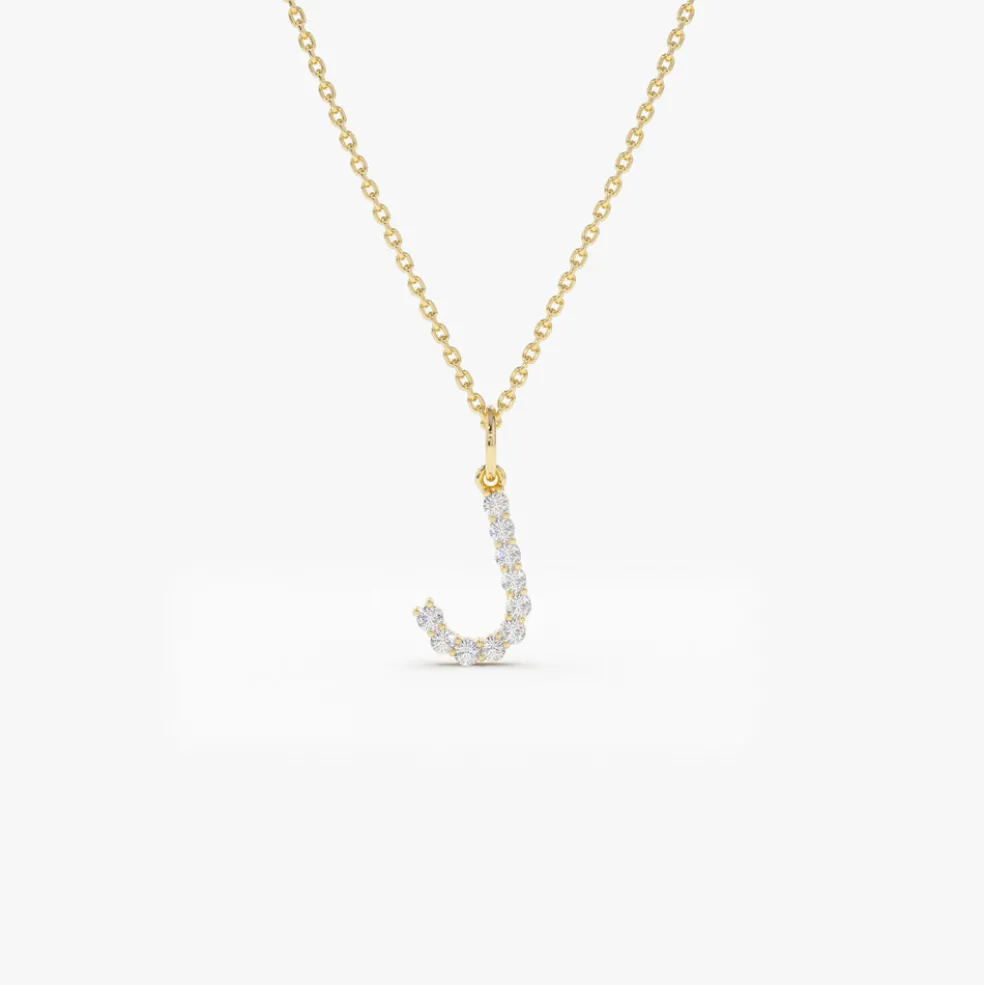 14k Medium Size Diamond Initial Necklace