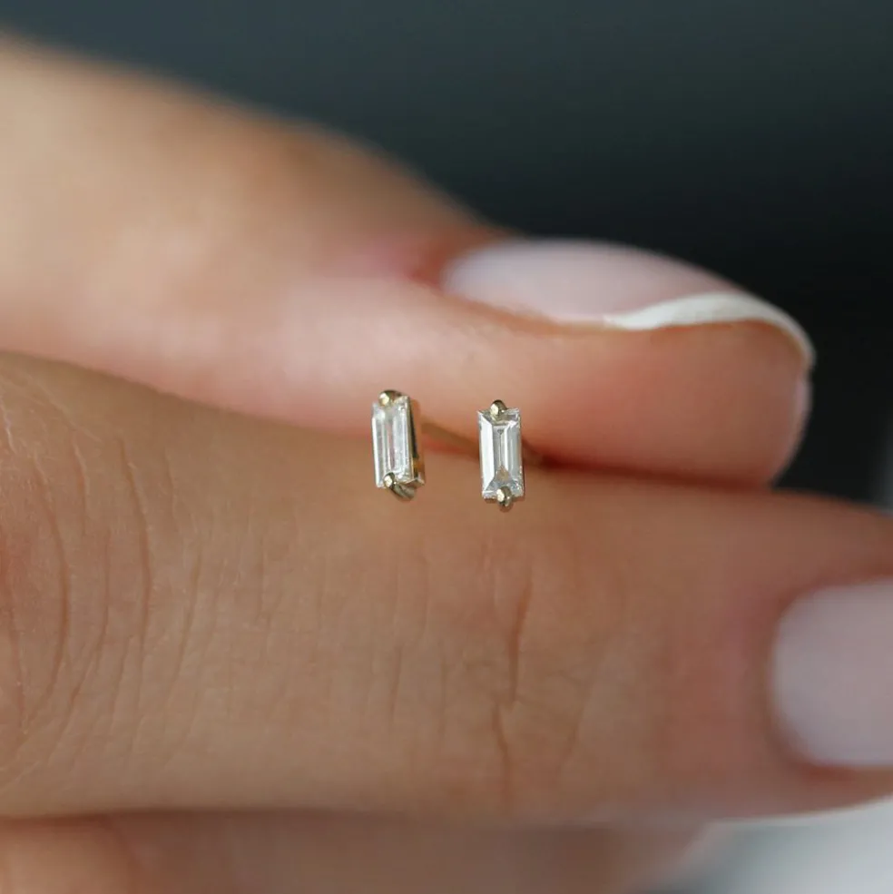 14k Mini Baguette Diamond Studs