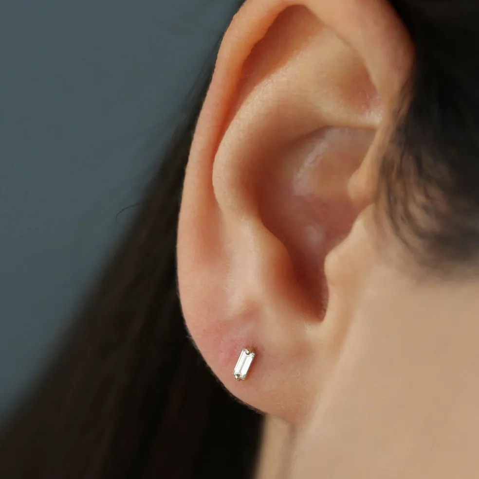 14k Mini Baguette Diamond Studs