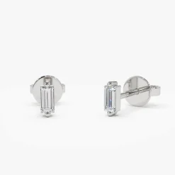 14k Mini Baguette Diamond Studs