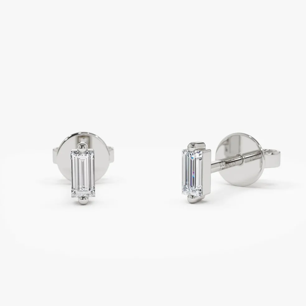 14k Mini Baguette Diamond Studs