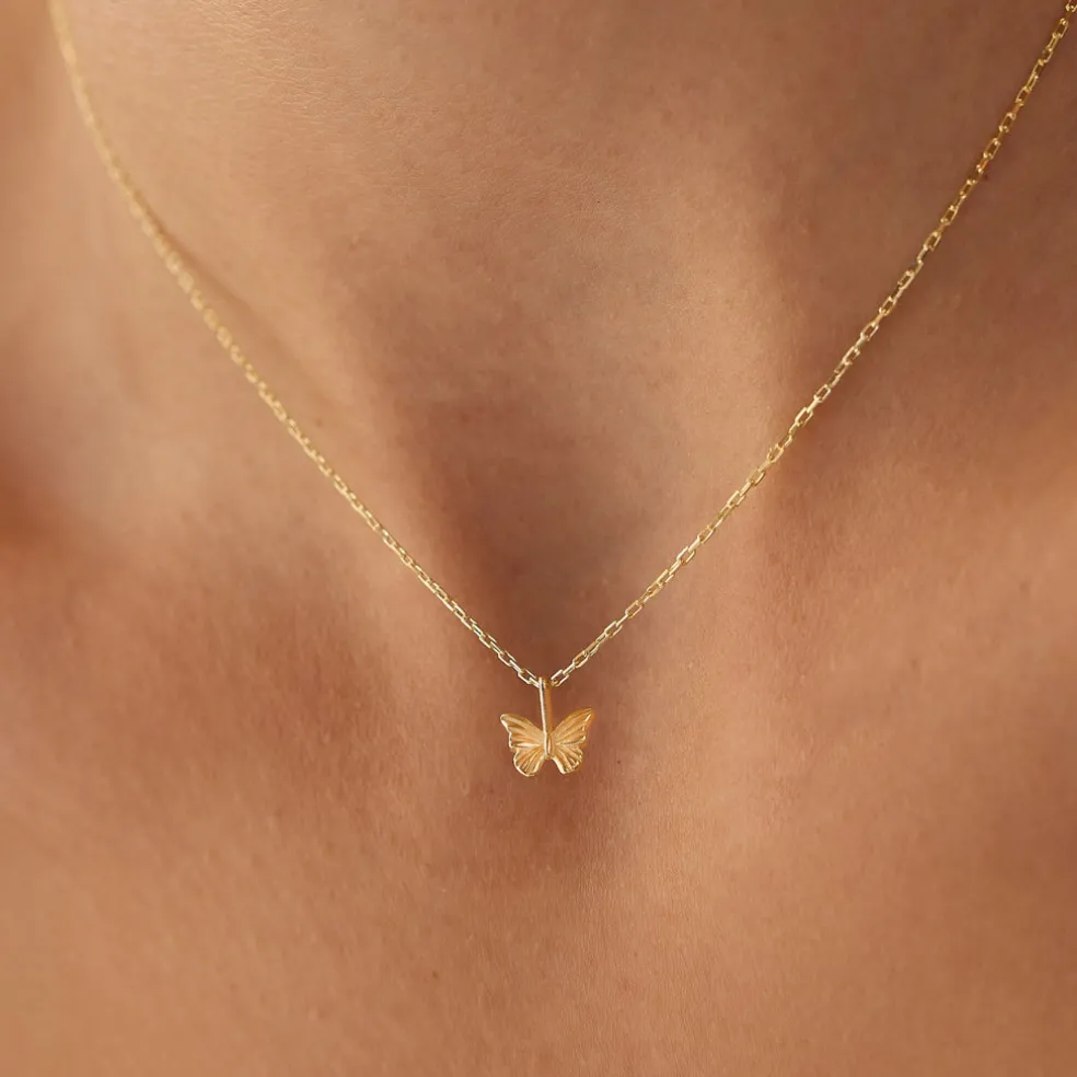 14k Mini Butterfly Charm Necklace