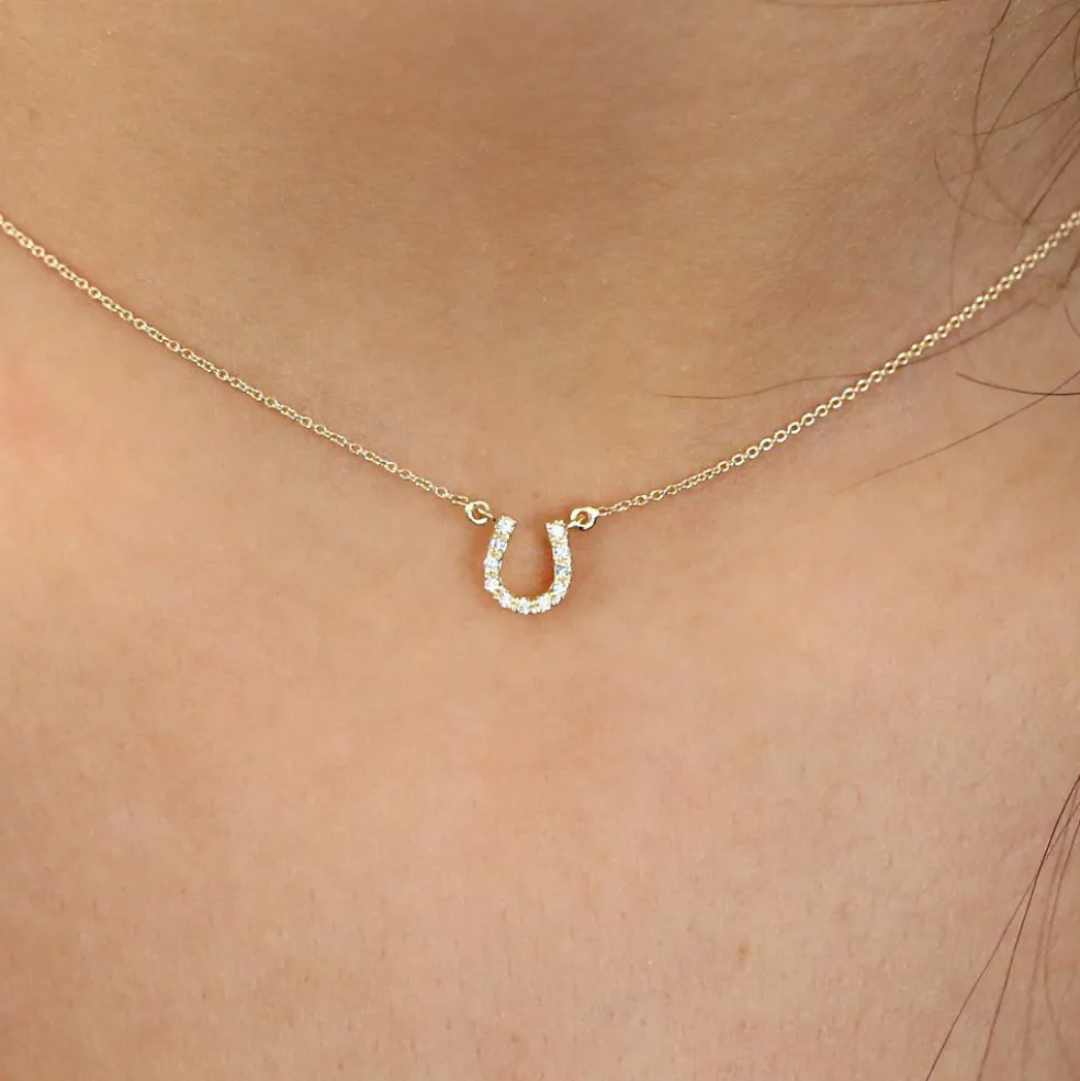 14K Mini Diamond Horseshoe Necklace
