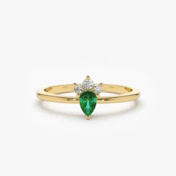 14k Mini Emerald and Diamond Ring