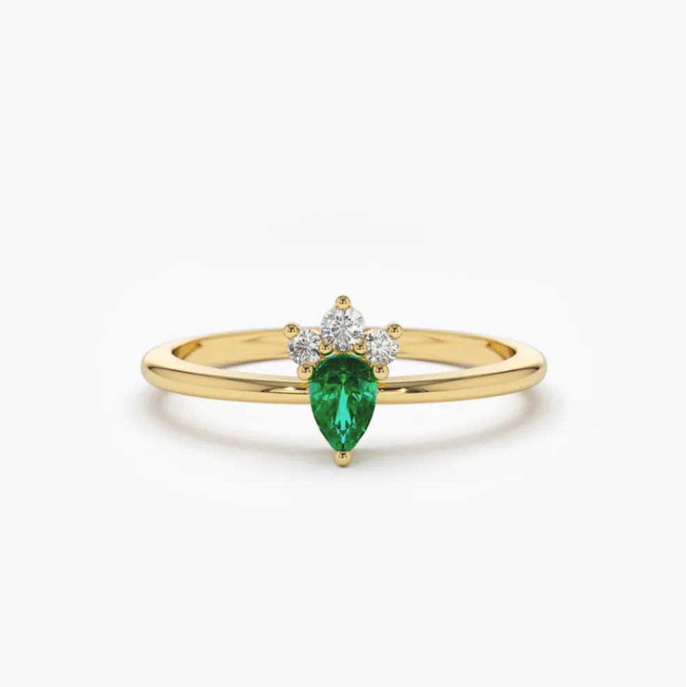 14k Mini Emerald and Diamond Ring