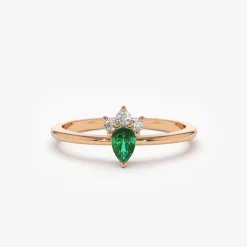14k Mini Emerald and Diamond Ring