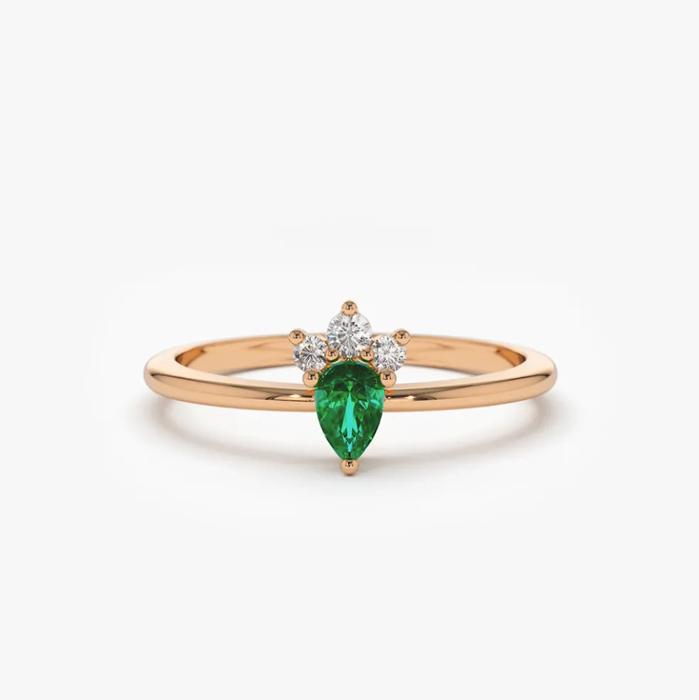 14k Mini Emerald and Diamond Ring