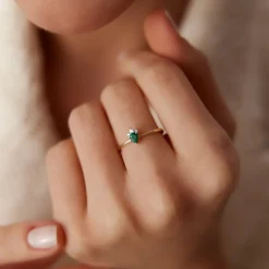 14k Mini Emerald and Diamond Ring