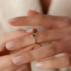 14k Mini Emerald and Diamond Ring