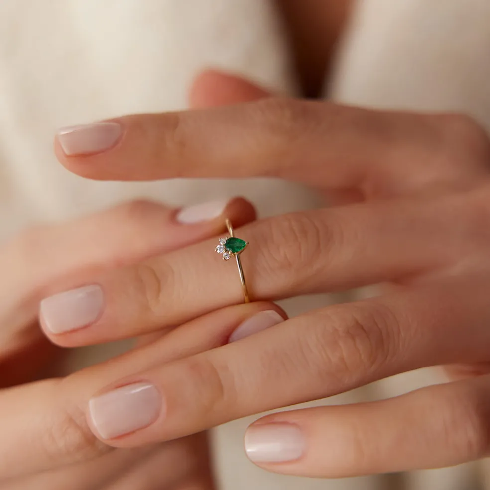 14k Mini Emerald and Diamond Ring
