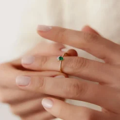 14k Mini Emerald and Diamond Ring