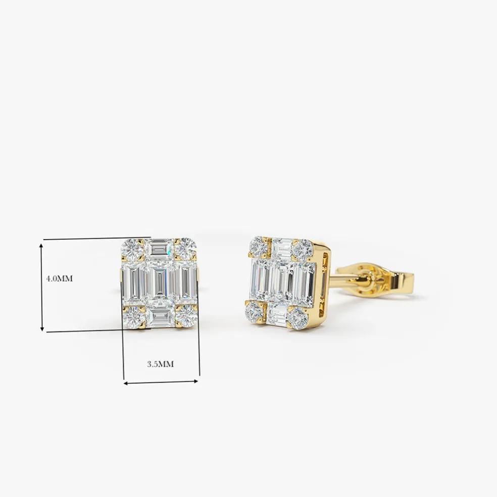 14k Mini Illusion Setting Baguette Studs