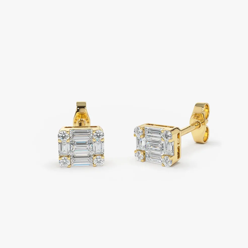 14k Mini Illusion Setting Baguette Studs