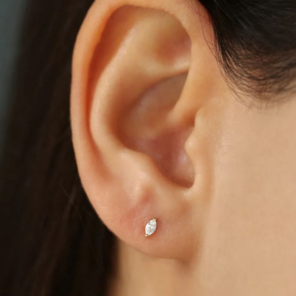 14k Mini Marquise Diamond Studs