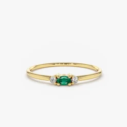 14K Mini Oval Emerald Ring with Diamonds