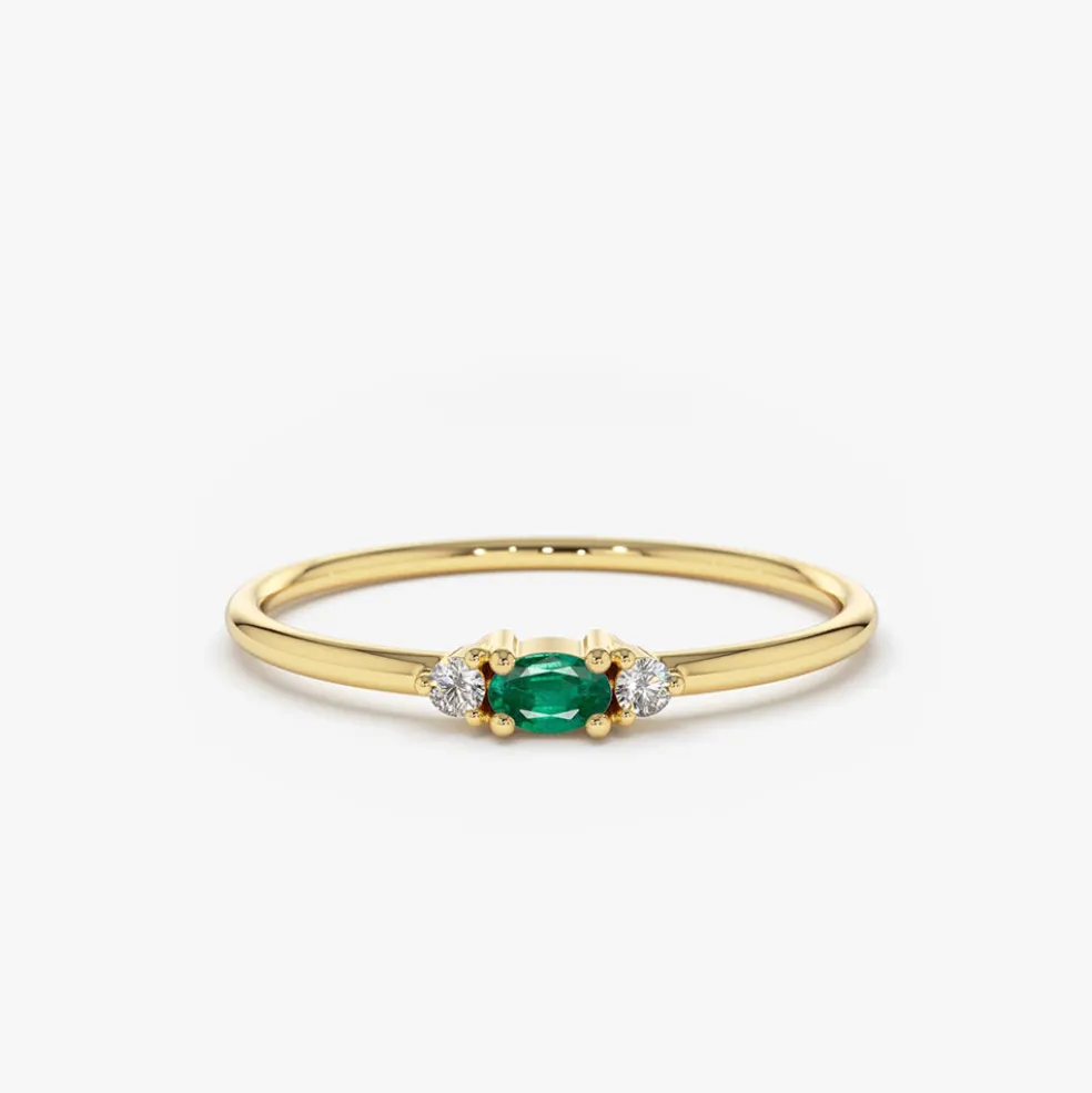 14K Mini Oval Emerald Ring with Diamonds