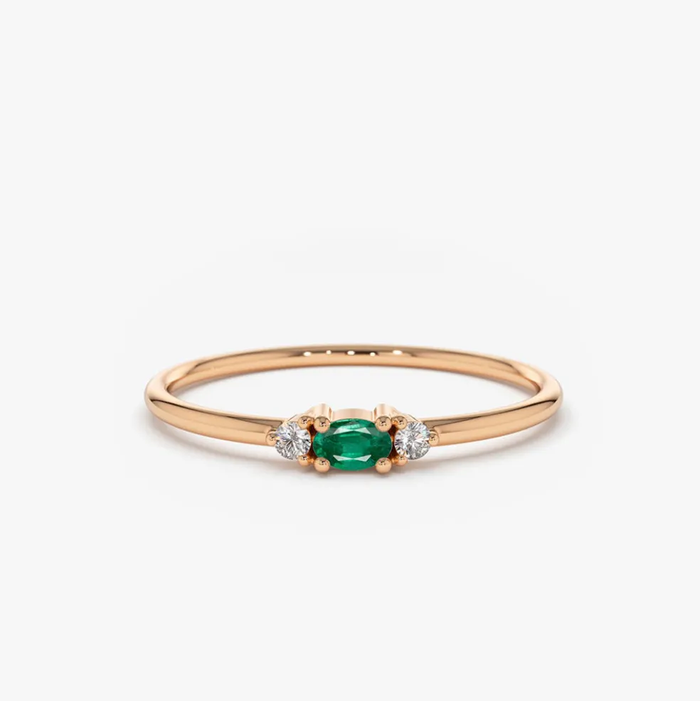 14K Mini Oval Emerald Ring with Diamonds