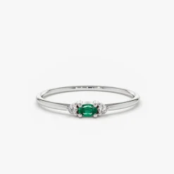 14K Mini Oval Emerald Ring with Diamonds
