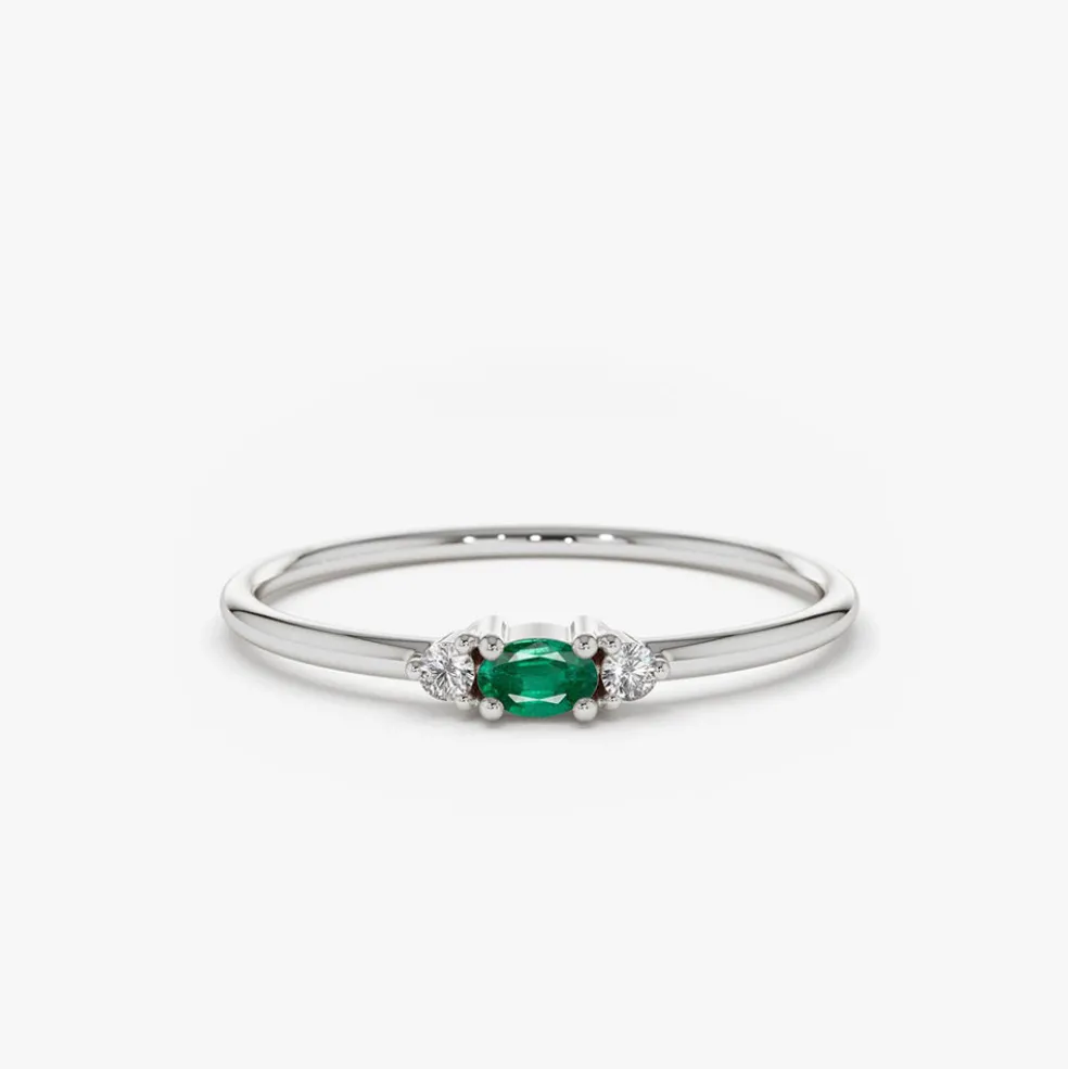 14K Mini Oval Emerald Ring with Diamonds