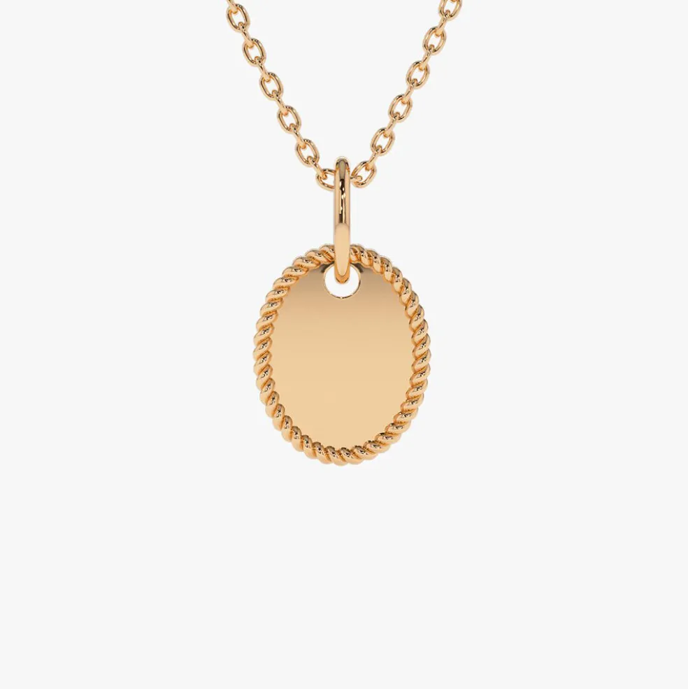 14k Mini Oval Initial Tag with Twist Rope