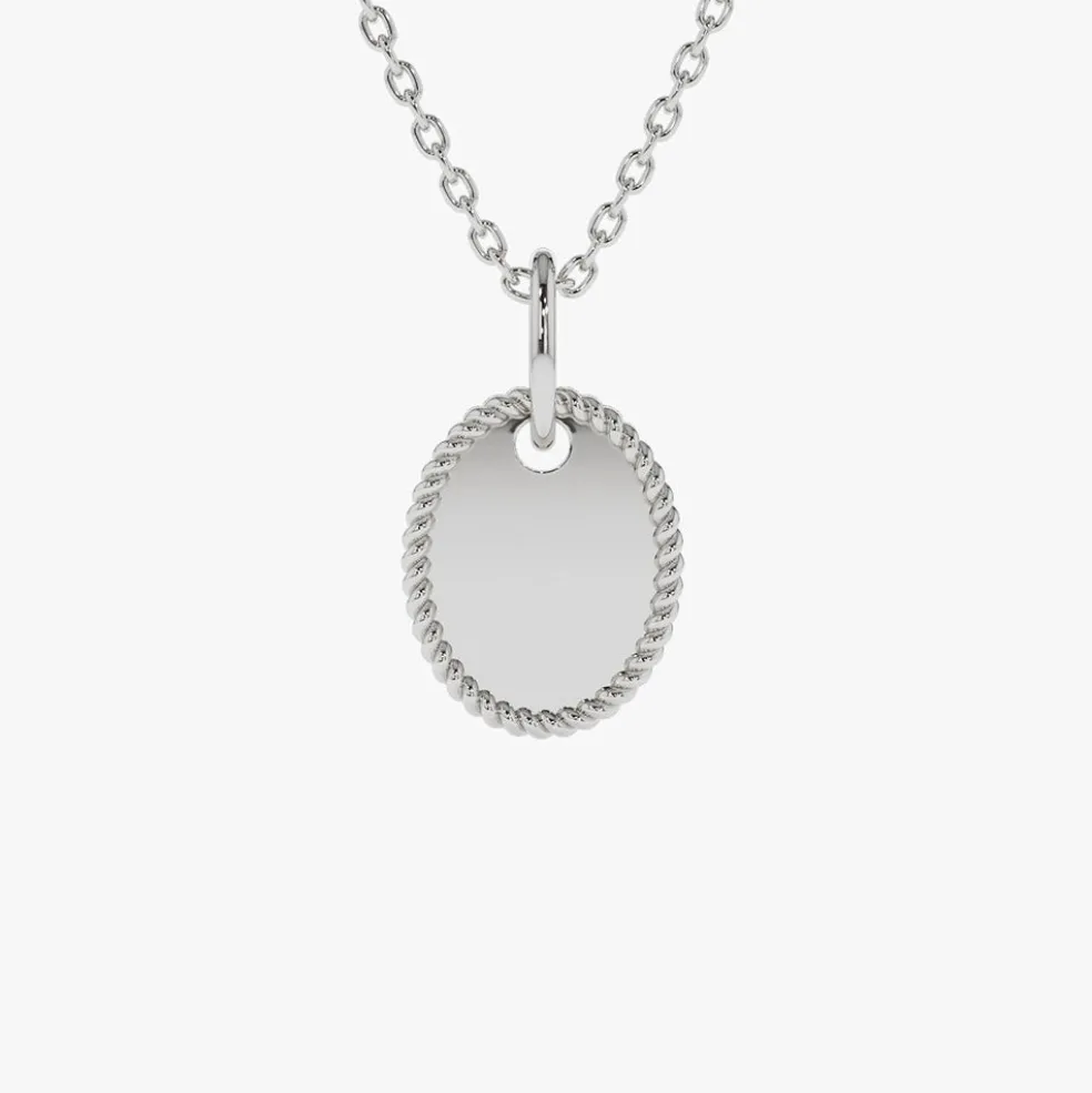 14k Mini Oval Initial Tag with Twist Rope