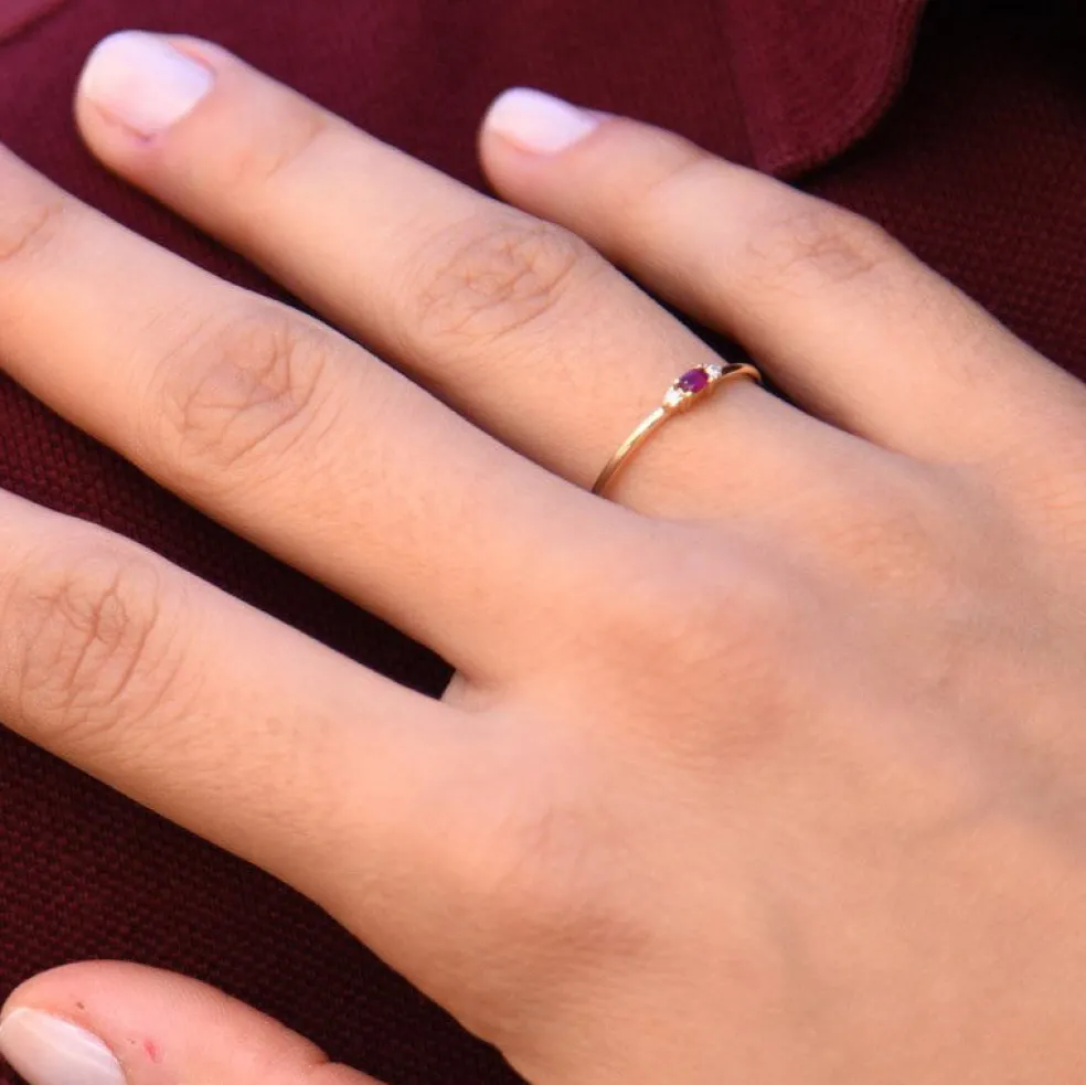 14K Mini Oval Ruby Ring with Diamonds