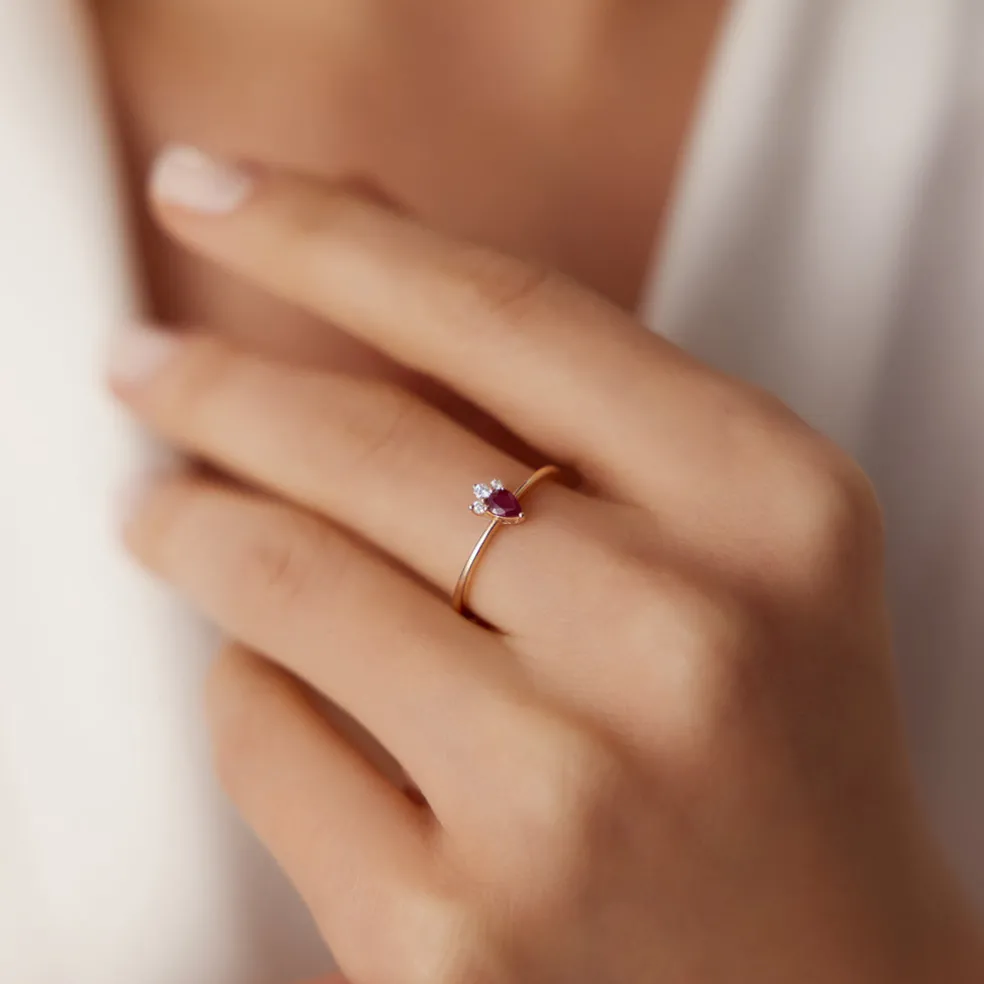 14k Mini Ruby and Diamond Ring