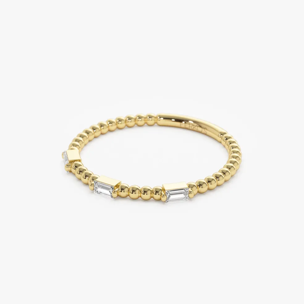 14K Minimalist Beaded Baguette Diamond Ring
